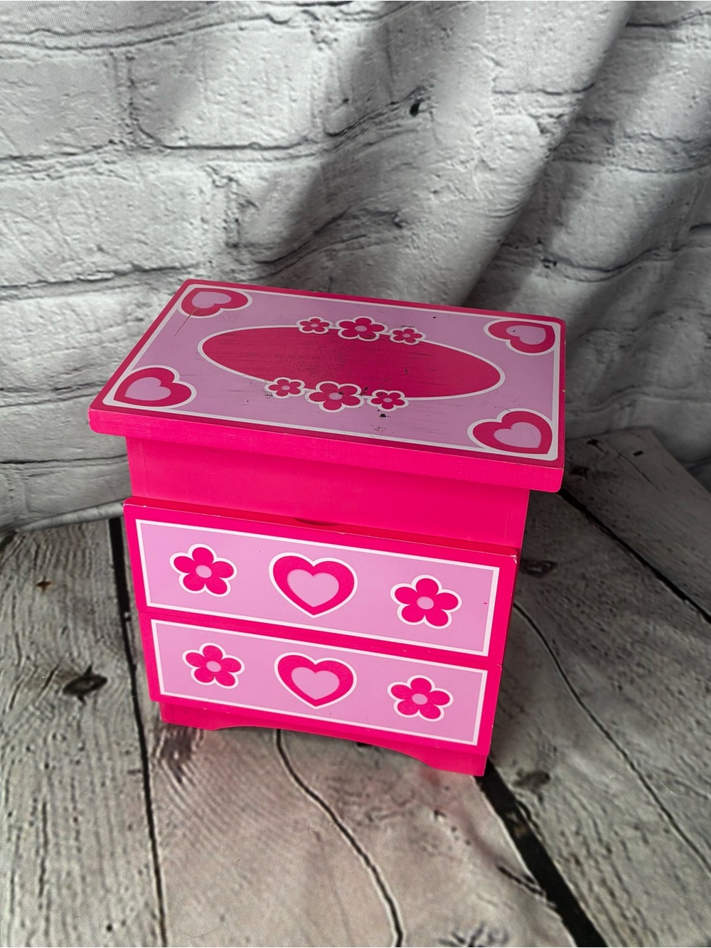 7” Retro y2k Barbie Doll Pink Floral Heart Wooden Jewelry Storage Box KidCore